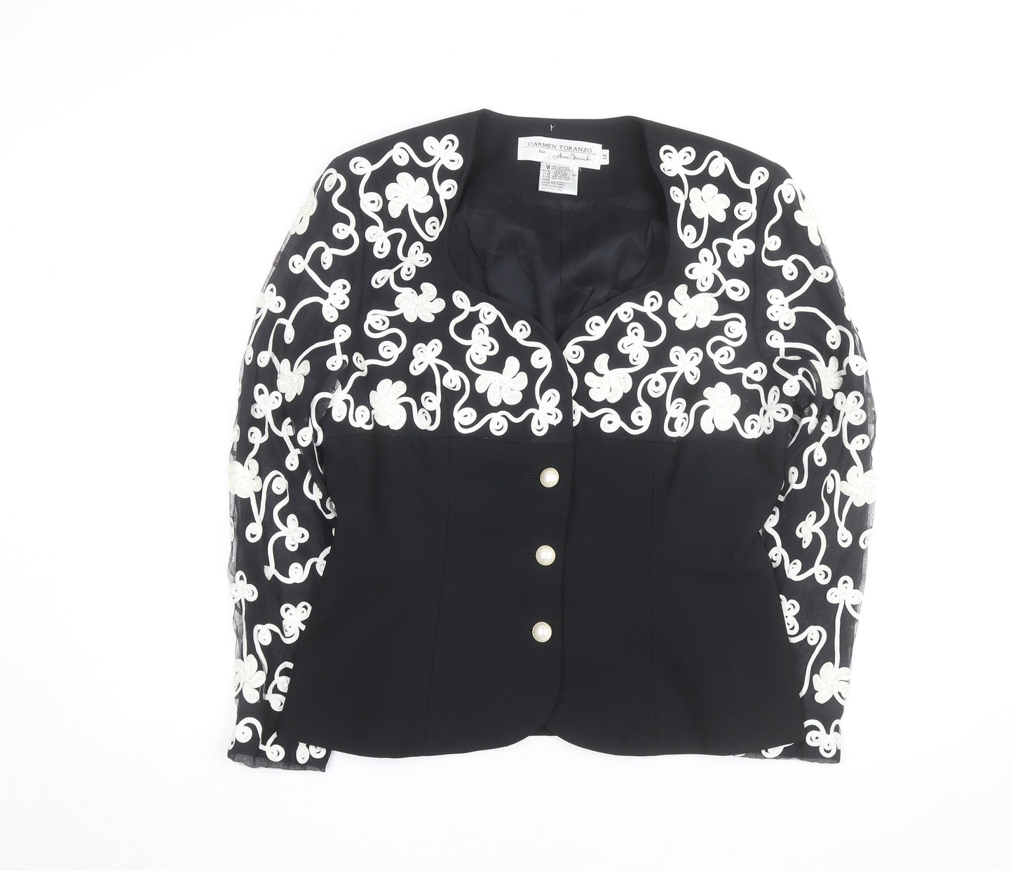 Carmen Toranzo Black Embroidered Blazer Women’s Size 12 Formal Jacket