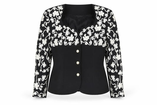 Carmen Toranzo Black Embroidered Blazer Women’s Size 12 Formal Jacket