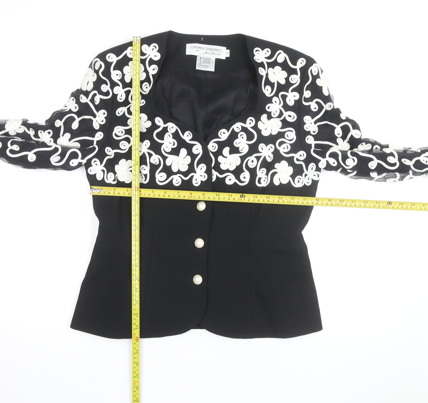 Carmen Toranzo Black Embroidered Blazer Women’s Size 12 Formal Jacket