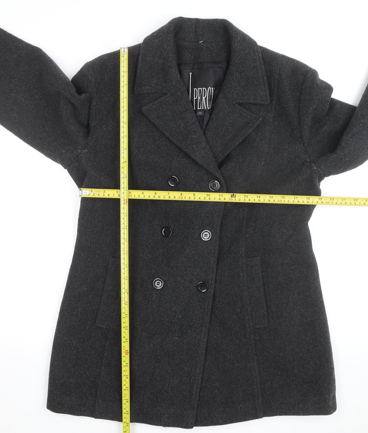 J. Percy Men's Grey Wool Pea Coat Size 42 Regular Fit Winter