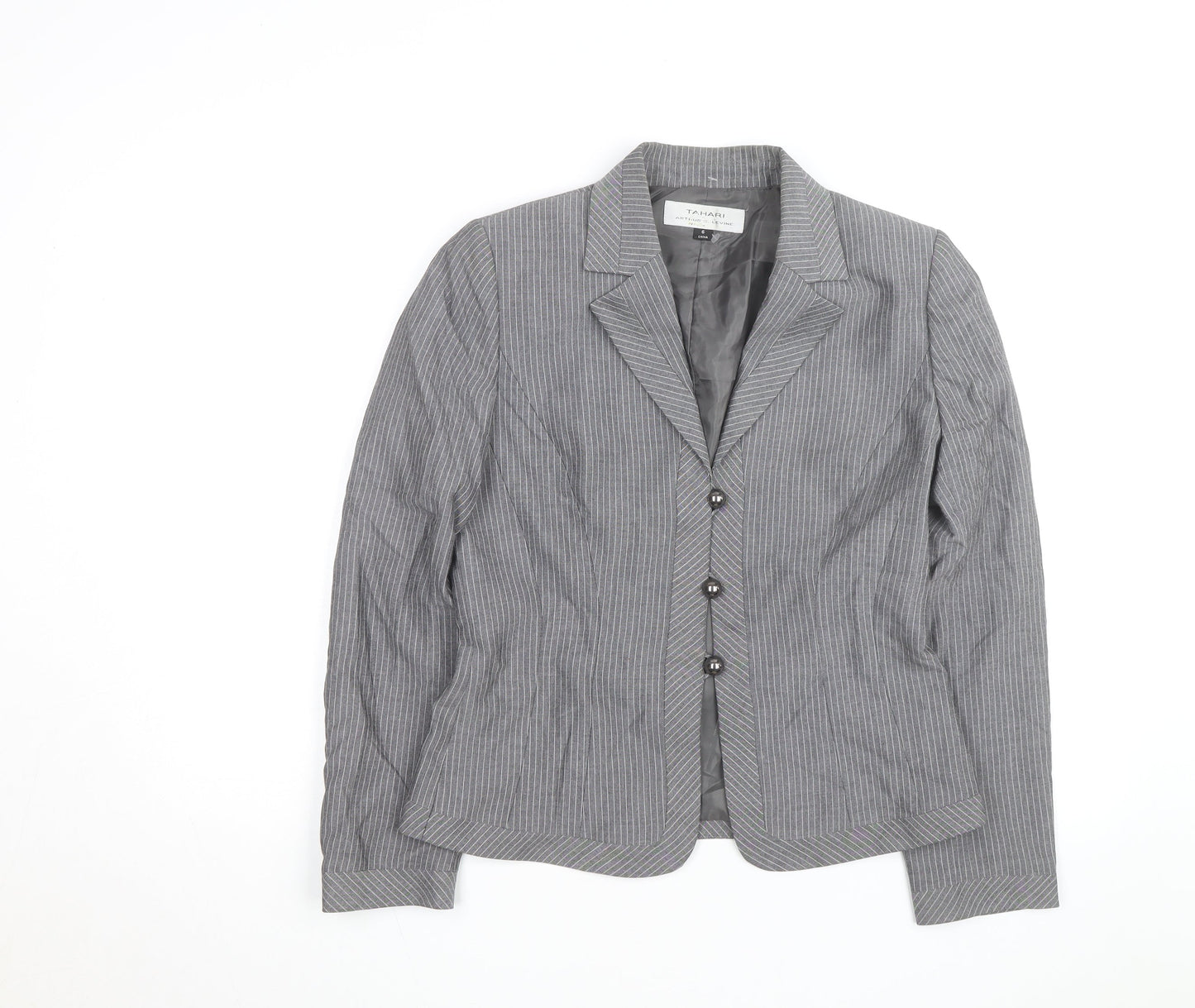 Tahari Arthur S. Levine Womens Grey Pinstripe Blazer Size 10