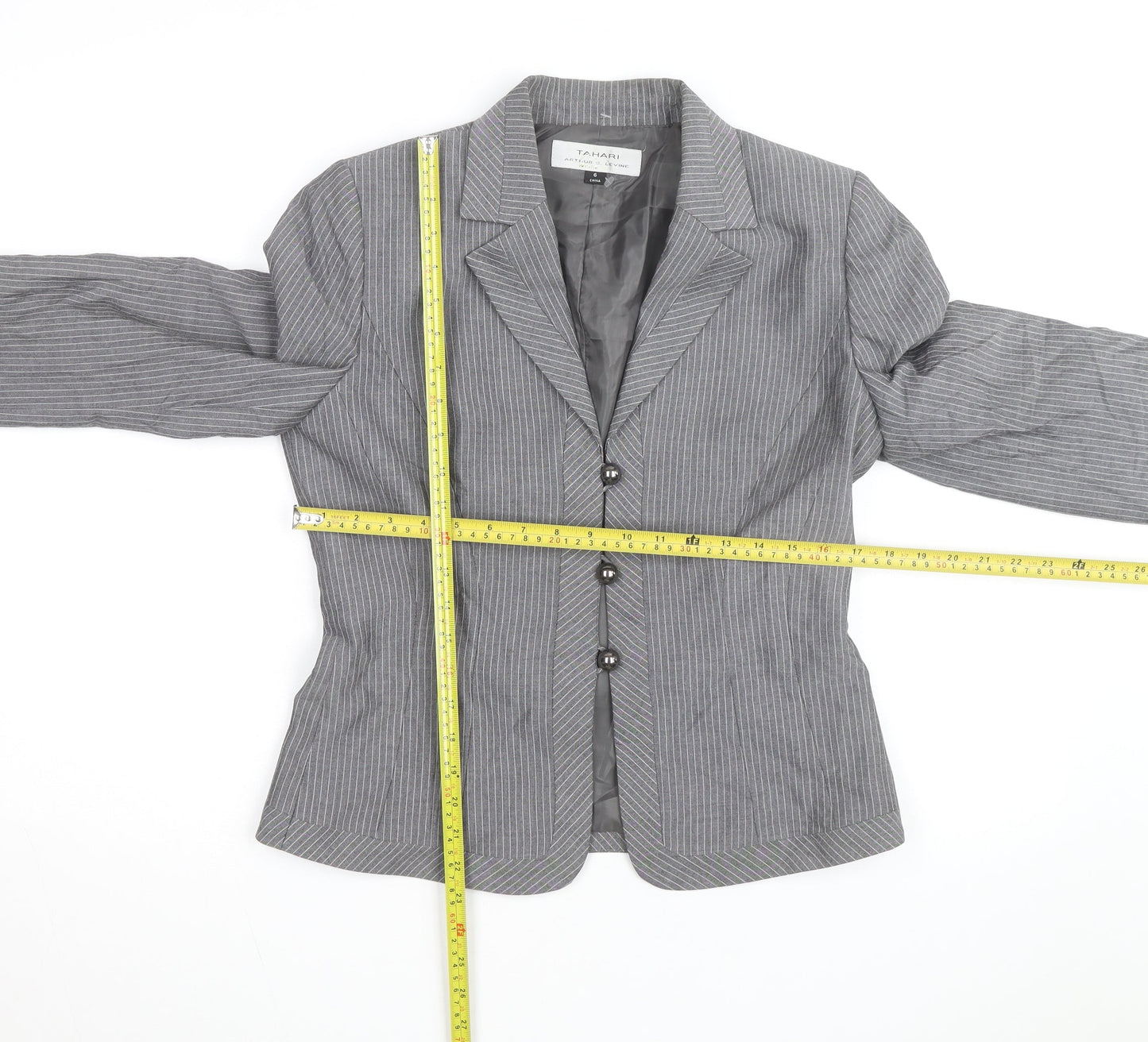 Tahari Arthur S. Levine Womens Grey Pinstripe Blazer Size 10
