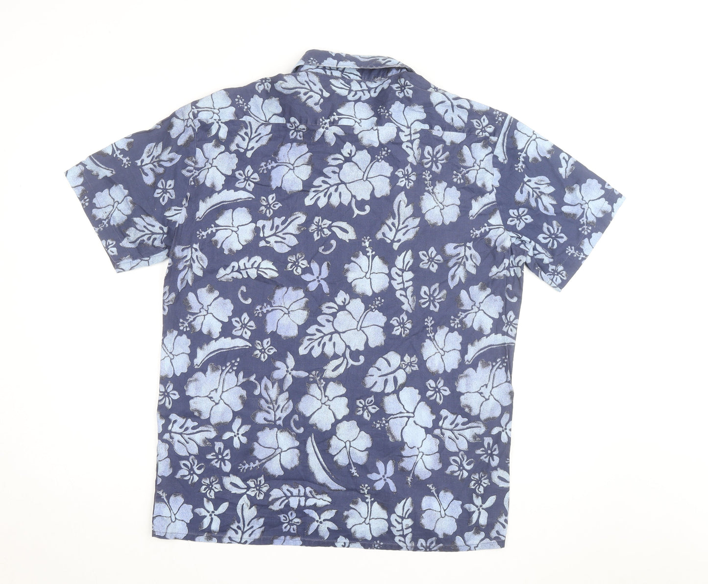 Oviesse Men's Blue Floral Hawaiian Short Sleeve Cotton Shirt L