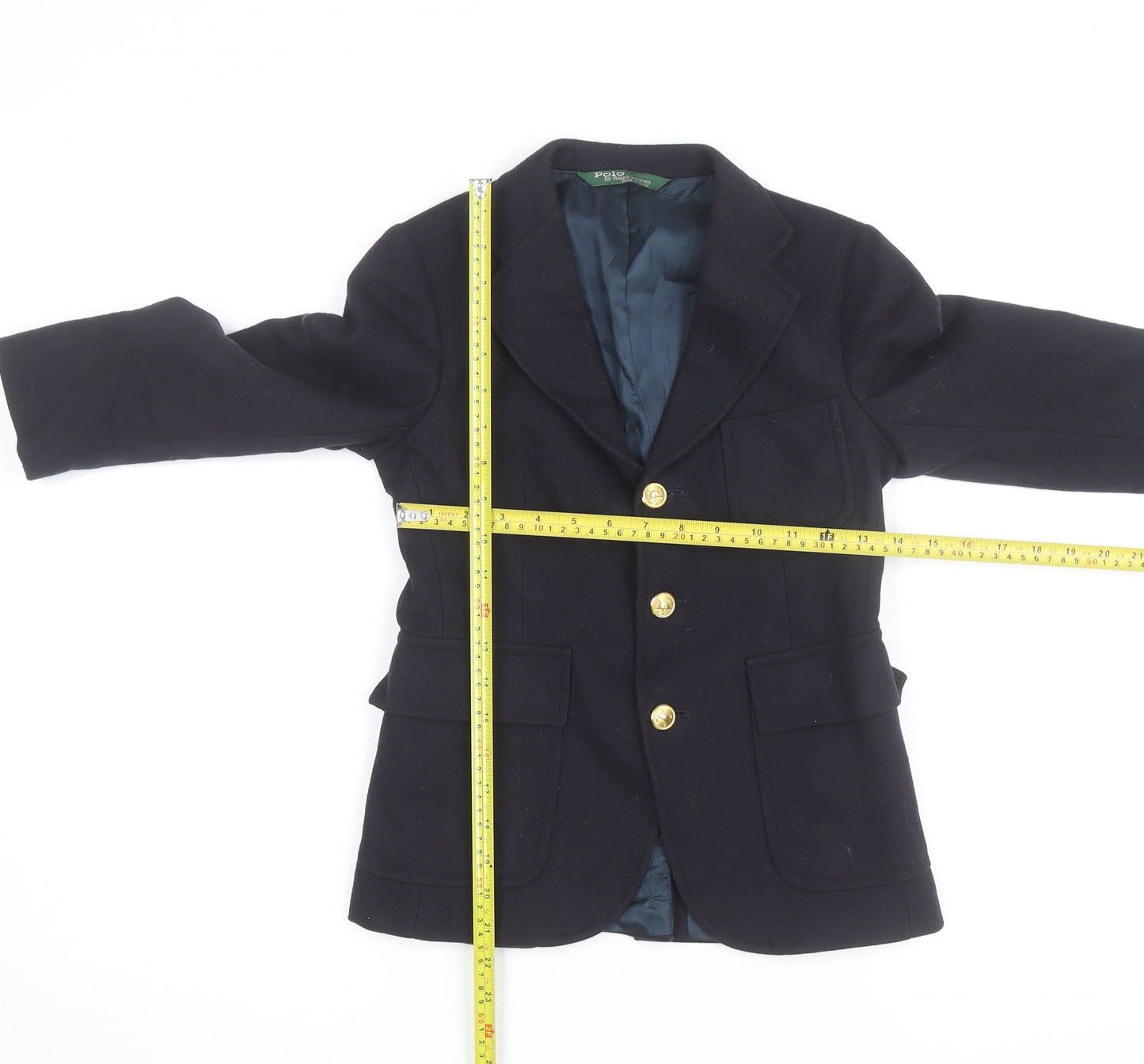 Ralph Lauren Women Blue Wool Blazer Size 10 Classic Single-Breasted Jacket