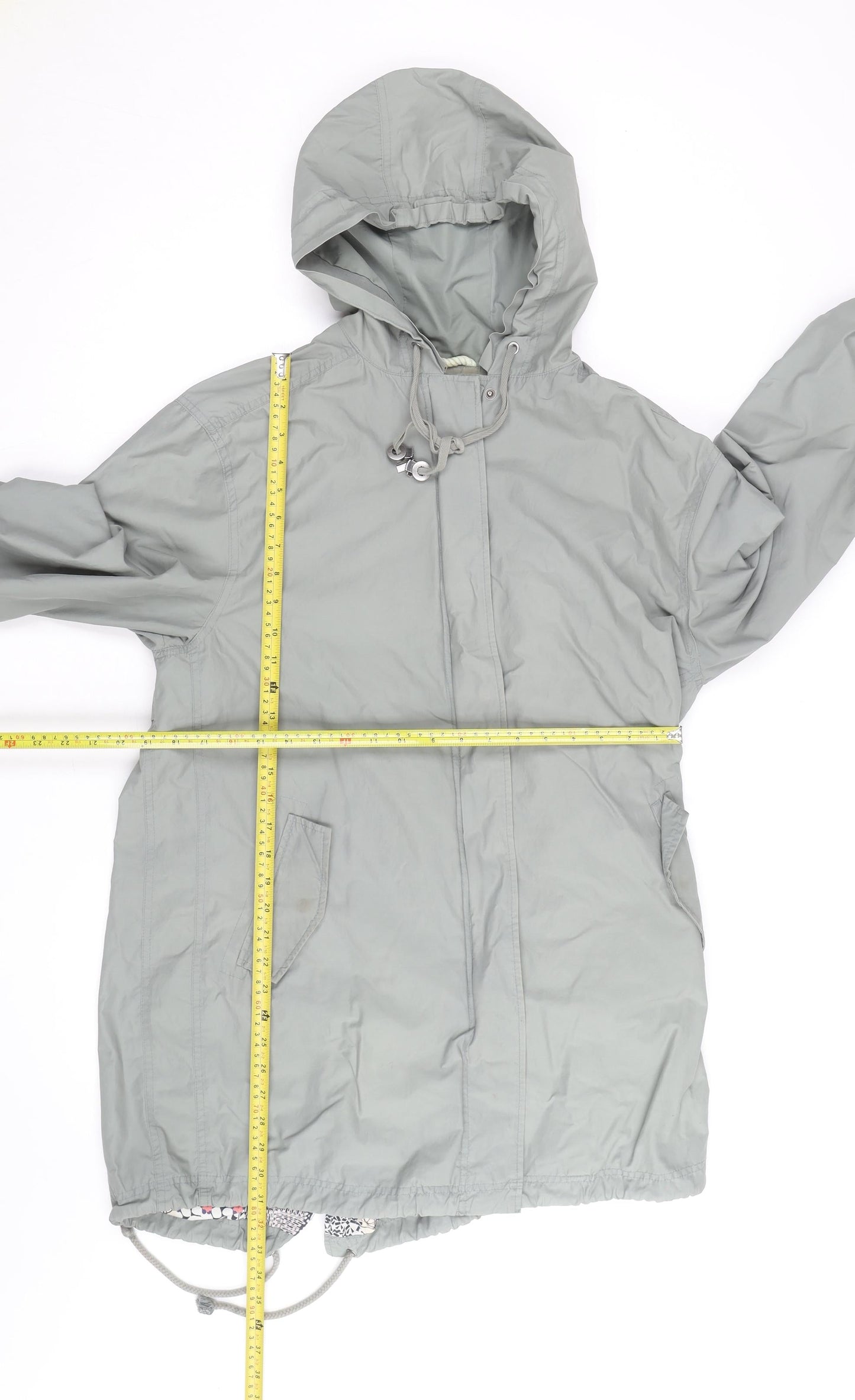 Weird Fish Women's Grey Hooded Parka Coat Size 12 Long