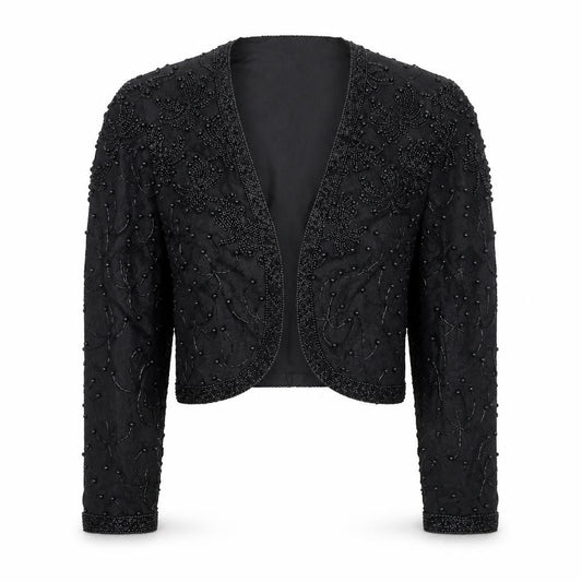 Scala Women’s Black Beaded Cropped Evening Blouse Size M