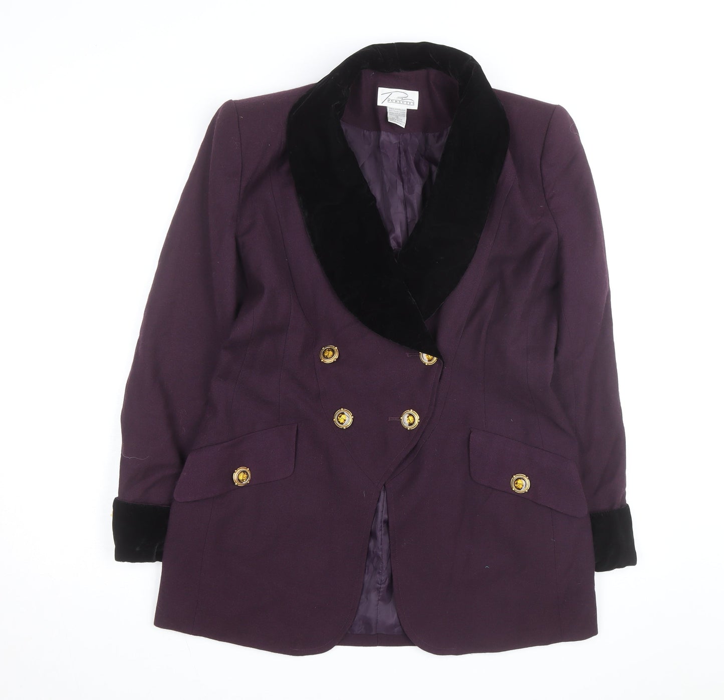 Pursuits Womens Purple Velvet Collar Blazer Jacket Size 12