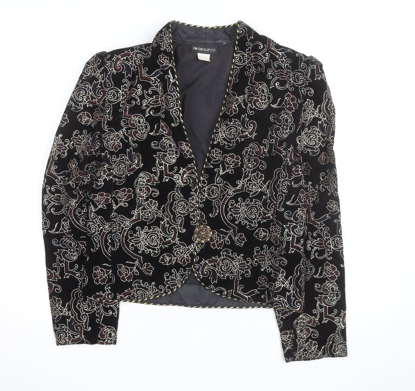 IN GROUP LTD Women's Black Velvet Embroidered Blazer Size 10