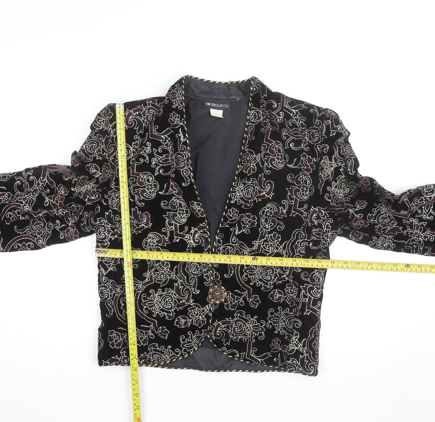 IN GROUP LTD Women's Black Velvet Embroidered Blazer Size 10