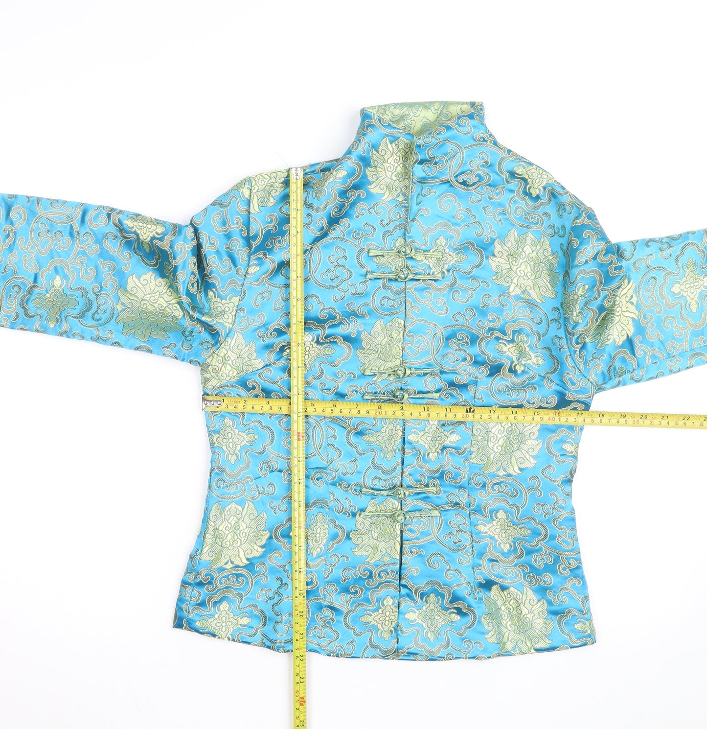 TANG YI Women's Blue Satin Floral Kimono Blouse Size S