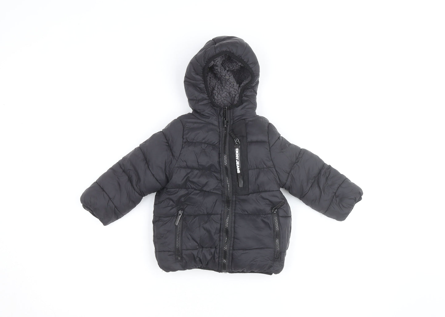 DKNY Jeans Boys Black Hooded Puffer Jacket 2 Years Winter Coat