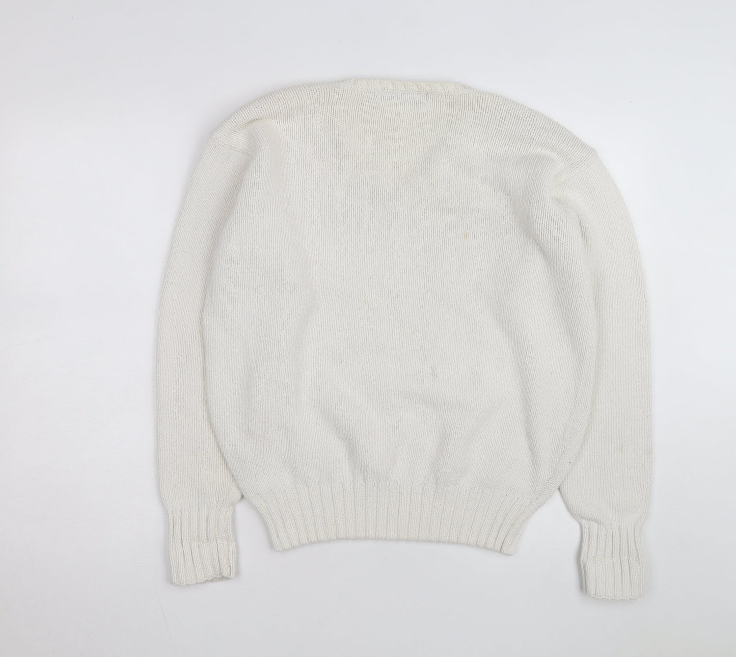Ralph Lauren Men's Ivory V-Neck Cotton Jumper M Classic Fit