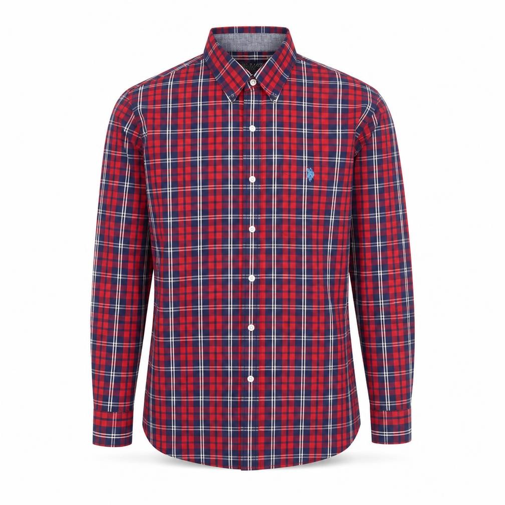 U.S. Polo Assn. Men's Red Plaid Button-Down Cotton Shirt L