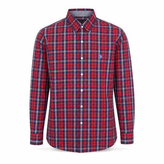 U.S. Polo Assn. Men's Red Plaid Button-Down Cotton Shirt L