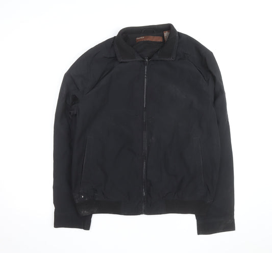Perry Ellis Men's Black Bomber Jacket L Full Zip Polyester Casual