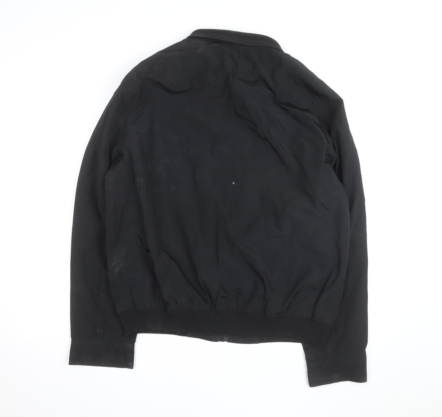 Perry Ellis Men's Black Bomber Jacket L Full Zip Polyester Casual