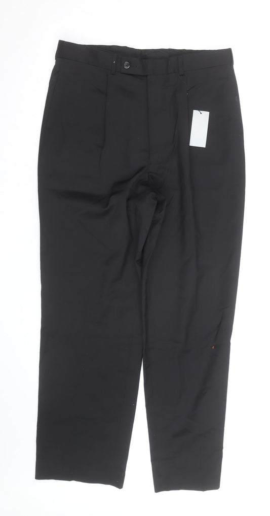 Men’s Black Wool Blend 32R Pleated Formal Dress Trousers