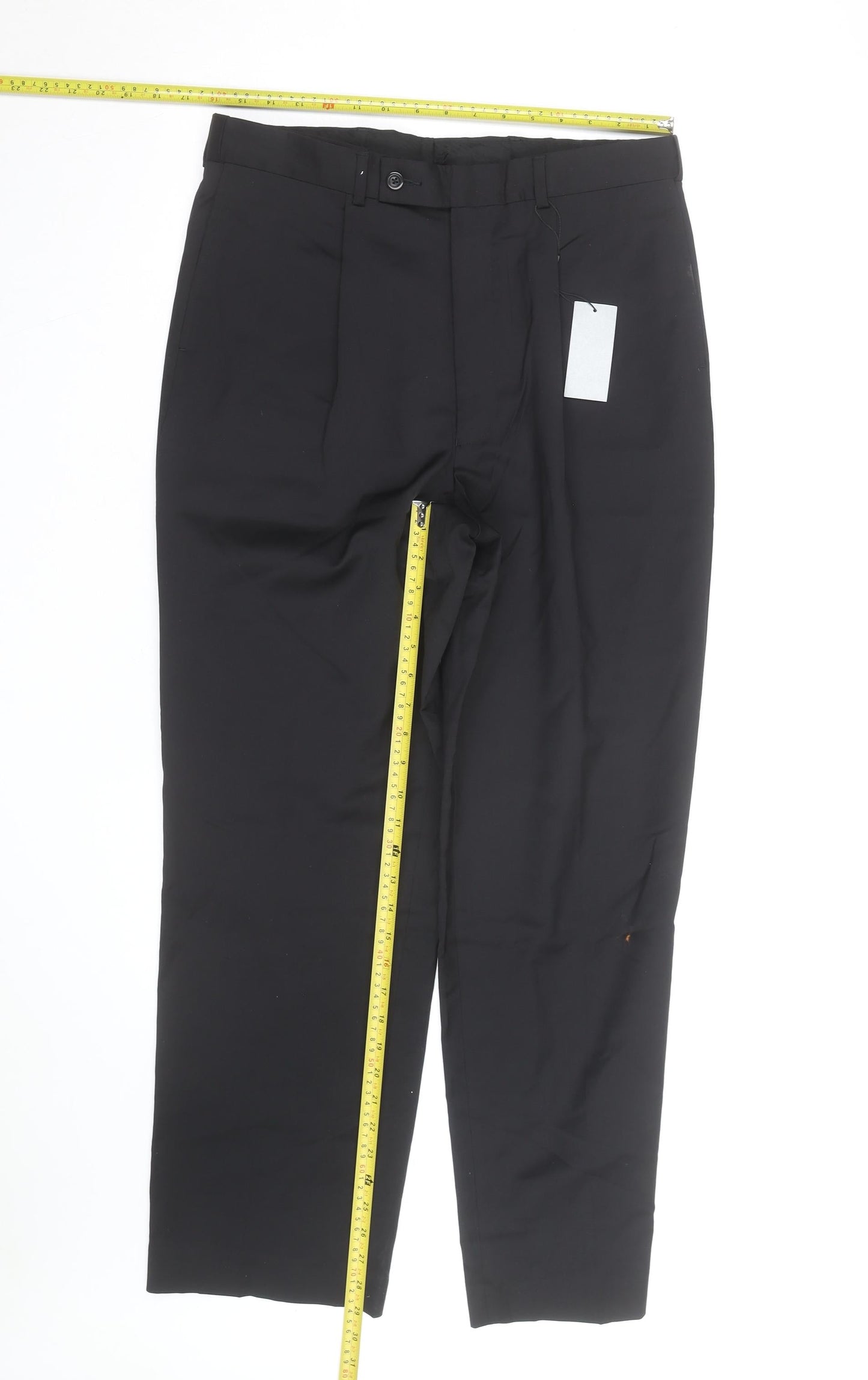 Men’s Black Wool Blend 32R Pleated Formal Dress Trousers