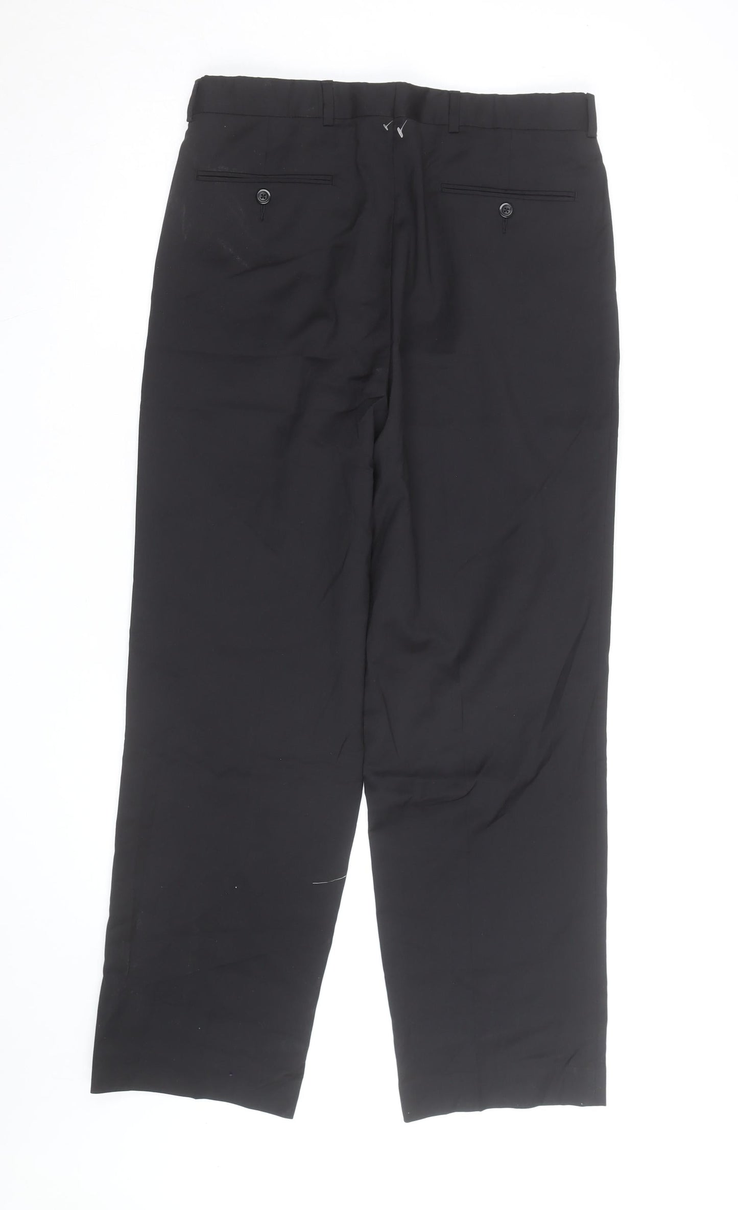 Men’s Black Wool Blend 32R Pleated Formal Dress Trousers