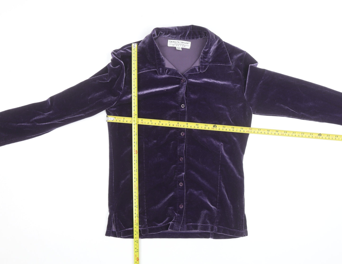 Carolyn Taylor Womens Purple Velvet Button Cardigan Size S