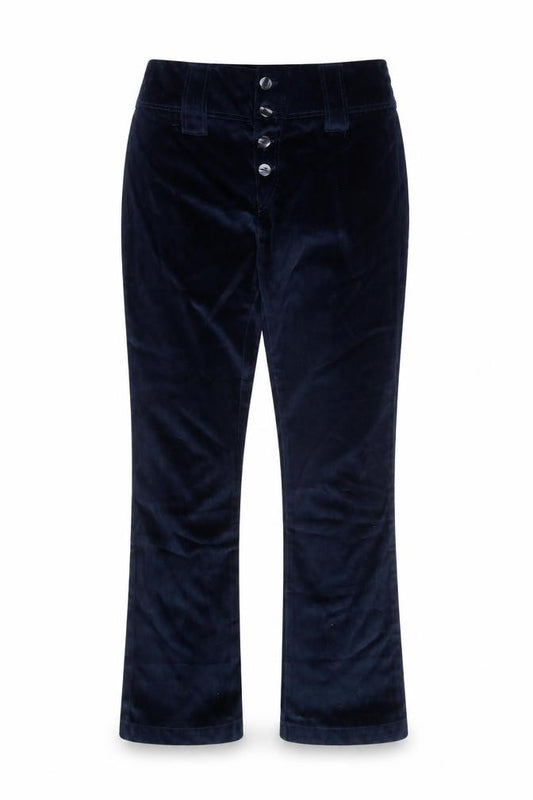 Groggy Women Navy Velvet Flared Trousers Size M High Rise