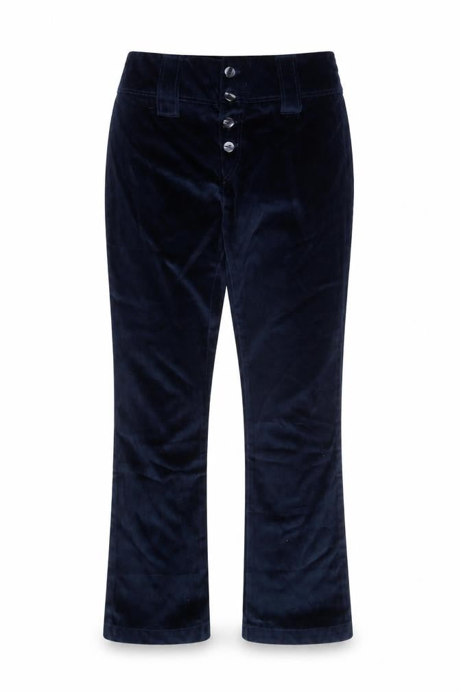 Groggy Women Navy Velvet Flared Trousers Size M High Rise