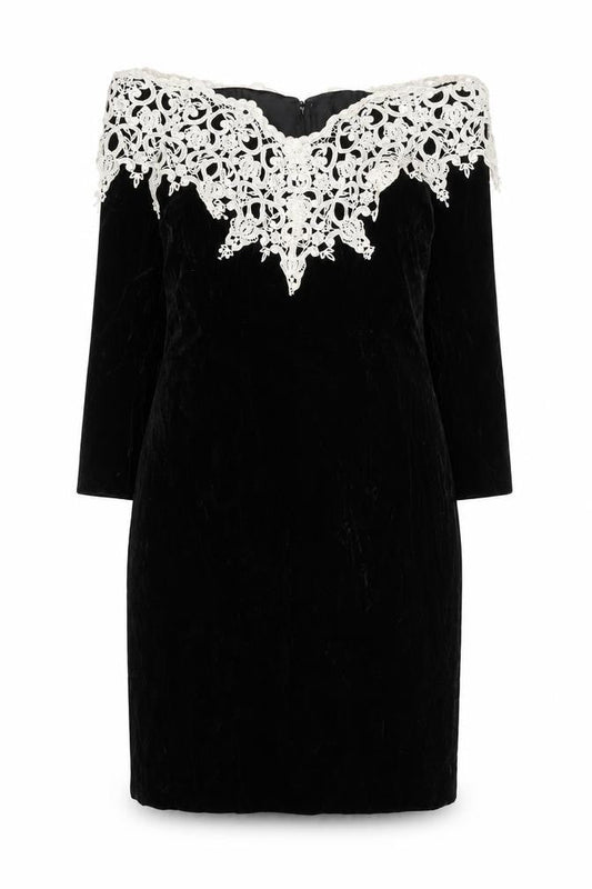 Town & Country Women’s Black Velvet Lace Off Shoulder Petite Dress Size 8