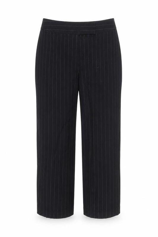First Option Women's Black Pinstripe Cropped Trousers Size 8