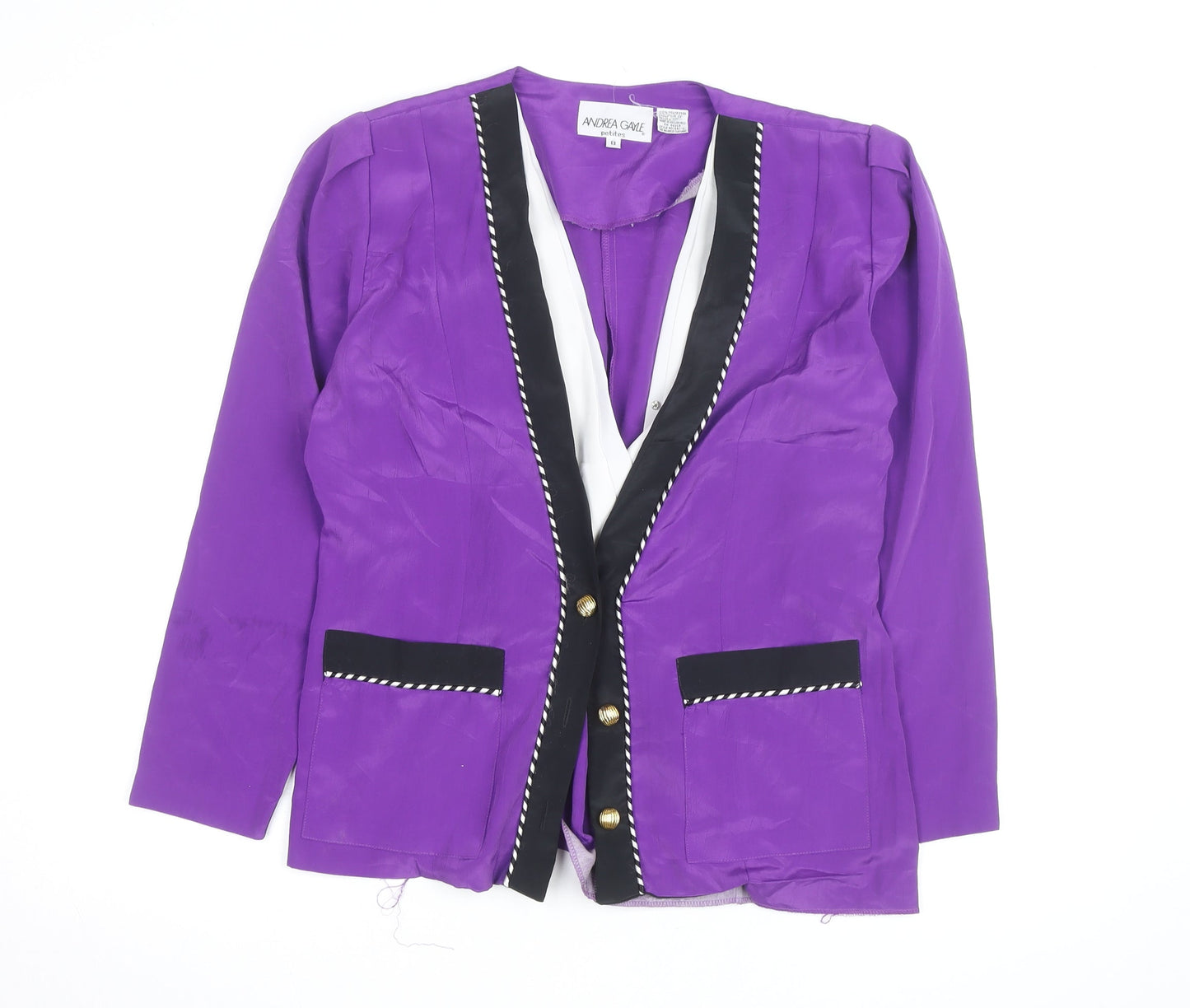 Andrea Gayle Women’s Purple Black Trim Blazer Jacket Size 8 Petite