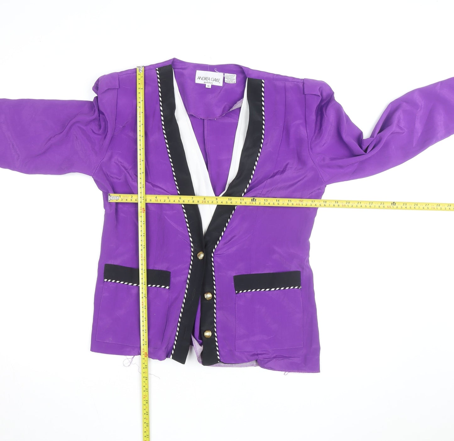 Andrea Gayle Women’s Purple Black Trim Blazer Jacket Size 8 Petite