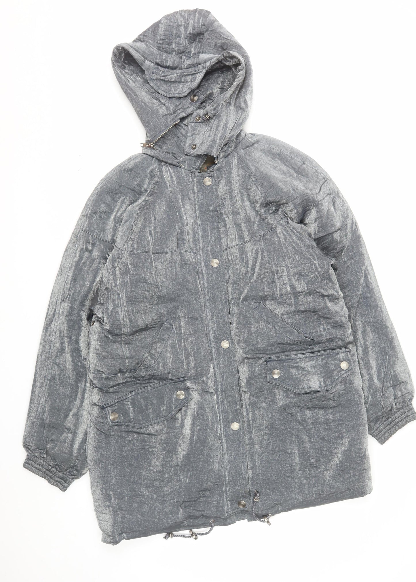 Campton J Mens Grey Hooded Parka Jacket Size L Nylon Rayon