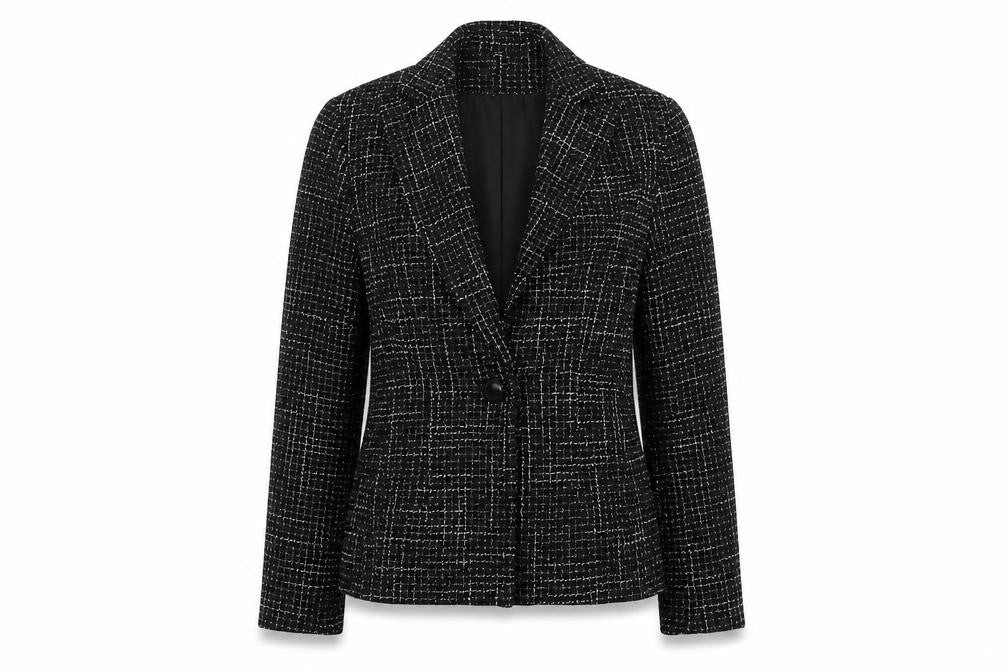 Louben Laura Petites Black Tweed Wool Blend Single-Breasted Blazer Size 6P