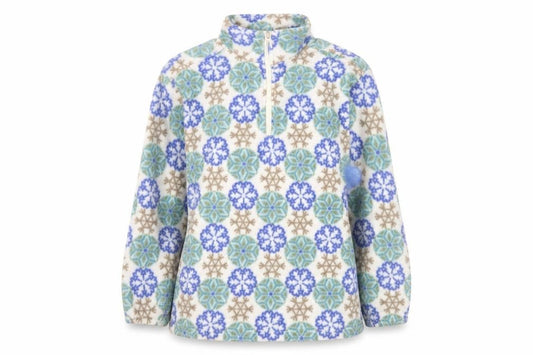 Out Brook Womens Beige Blue Snowflake 1/2 Zip Fleece Sweatshirt Size S