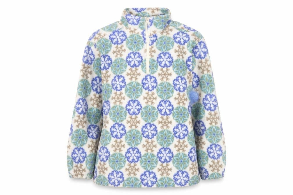 Out Brook Womens Beige Blue Snowflake 1/2 Zip Fleece Sweatshirt Size S