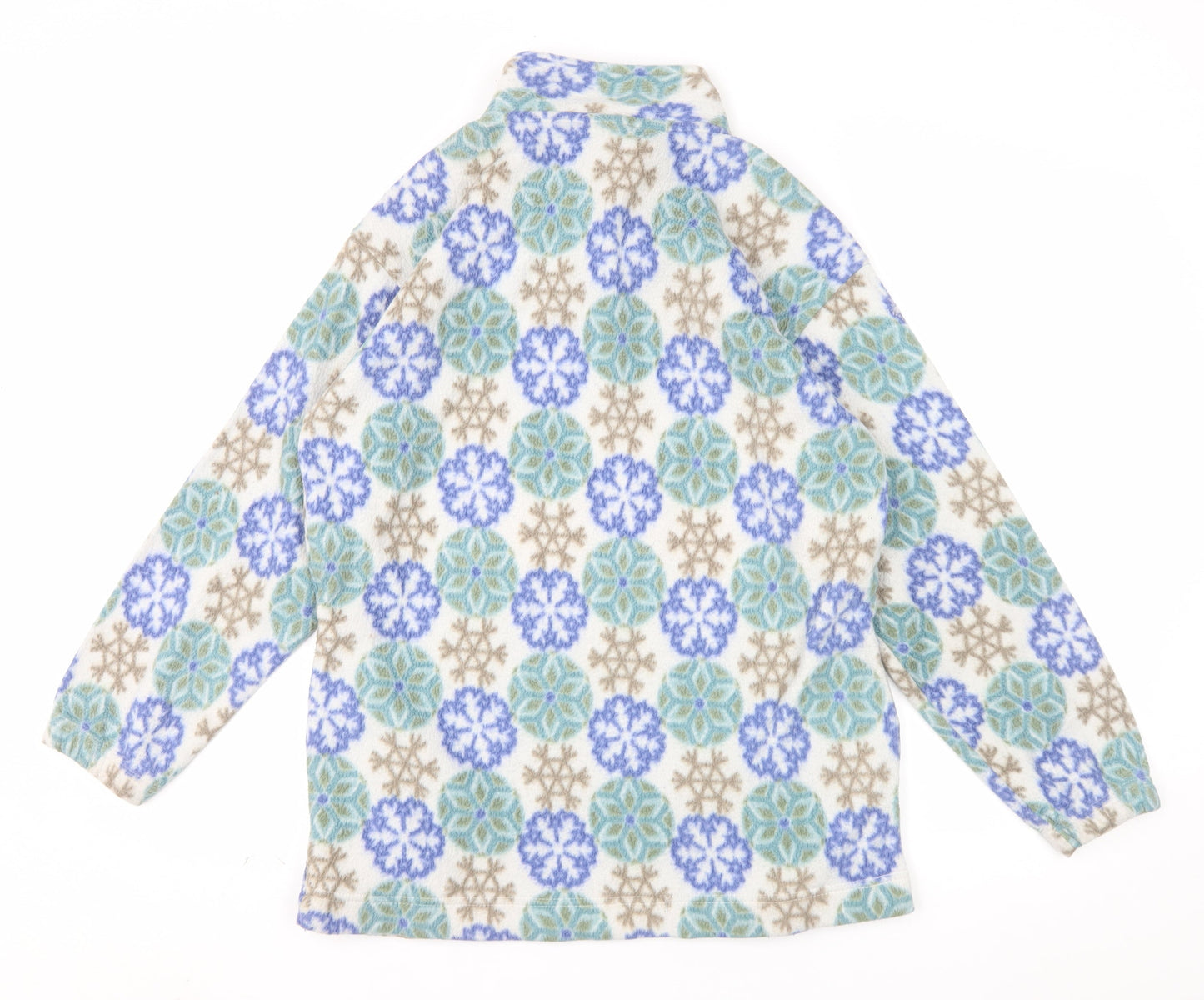 Out Brook Womens Beige Blue Snowflake 1/2 Zip Fleece Sweatshirt Size S
