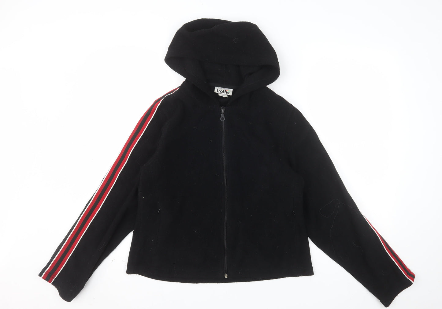 Traffic Women Black Full Zip Hooded Sweatshirt L Polyester
