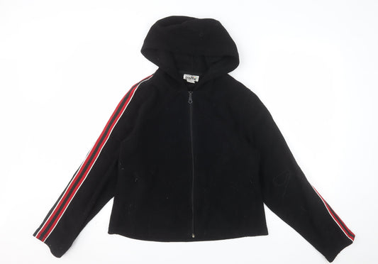 Traffic Women Black Full Zip Hooded Sweatshirt L Polyester