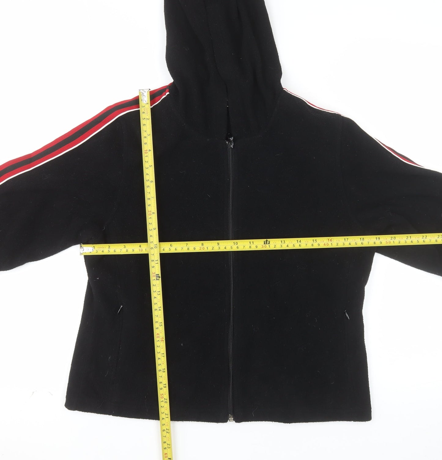 Traffic Women Black Full Zip Hooded Sweatshirt L Polyester