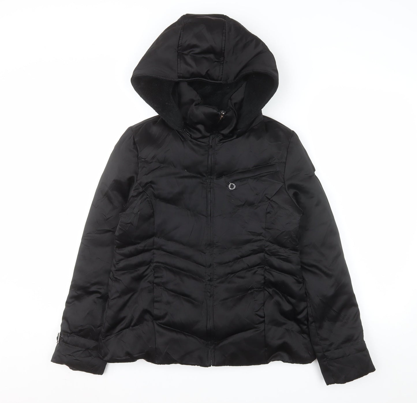 DKNY Womens Black S Hooded Puffer Jacket Winter Coat