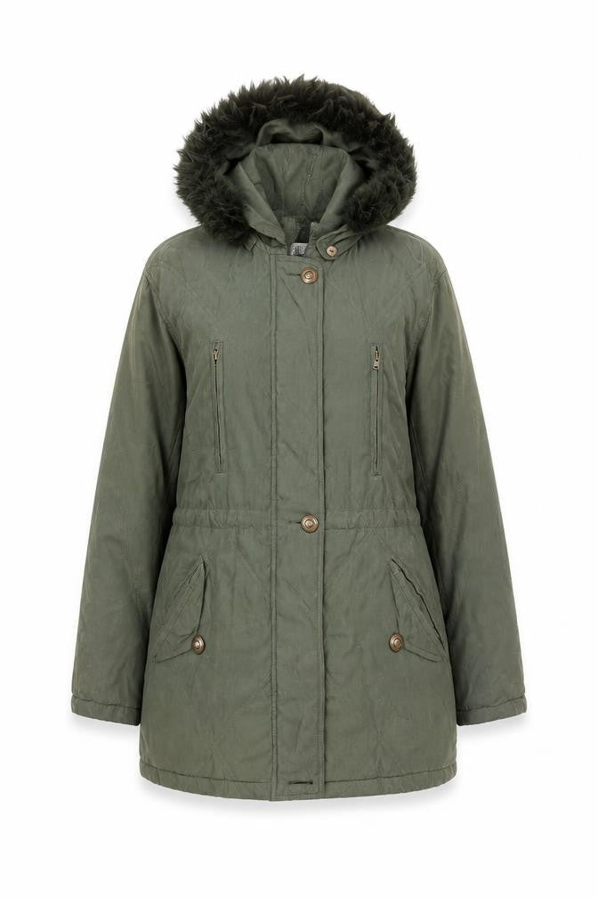 Cleo Women’s Green Faux Fur Trim Hooded Parka Jacket S