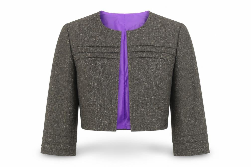 Jessica Howard Women Brown 6 Petite Tweed Cropped Suit Jacket
