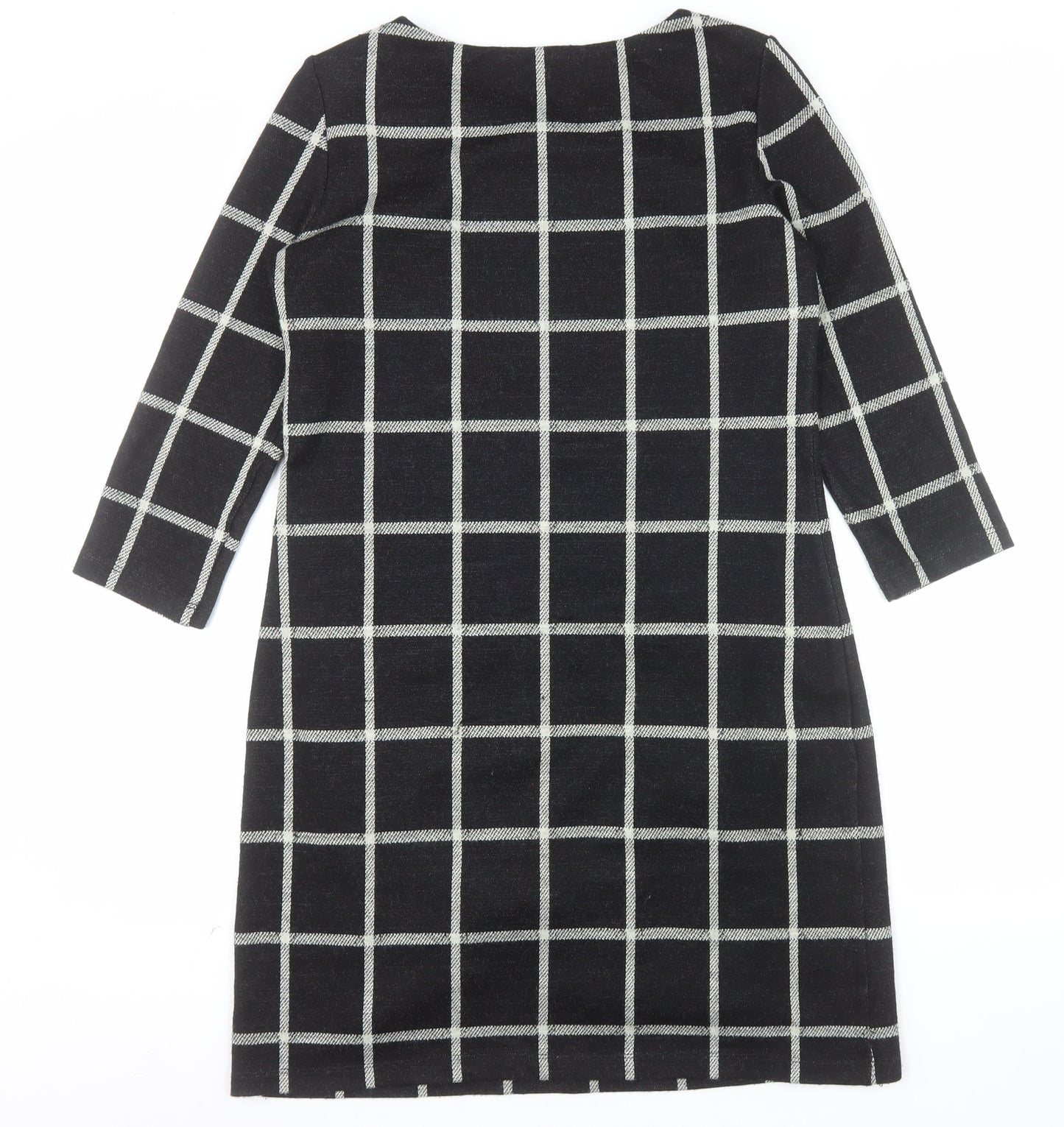 Laura Ashley Womens Black Check Shift Dress Size 12 3/4 Sleeve Knit