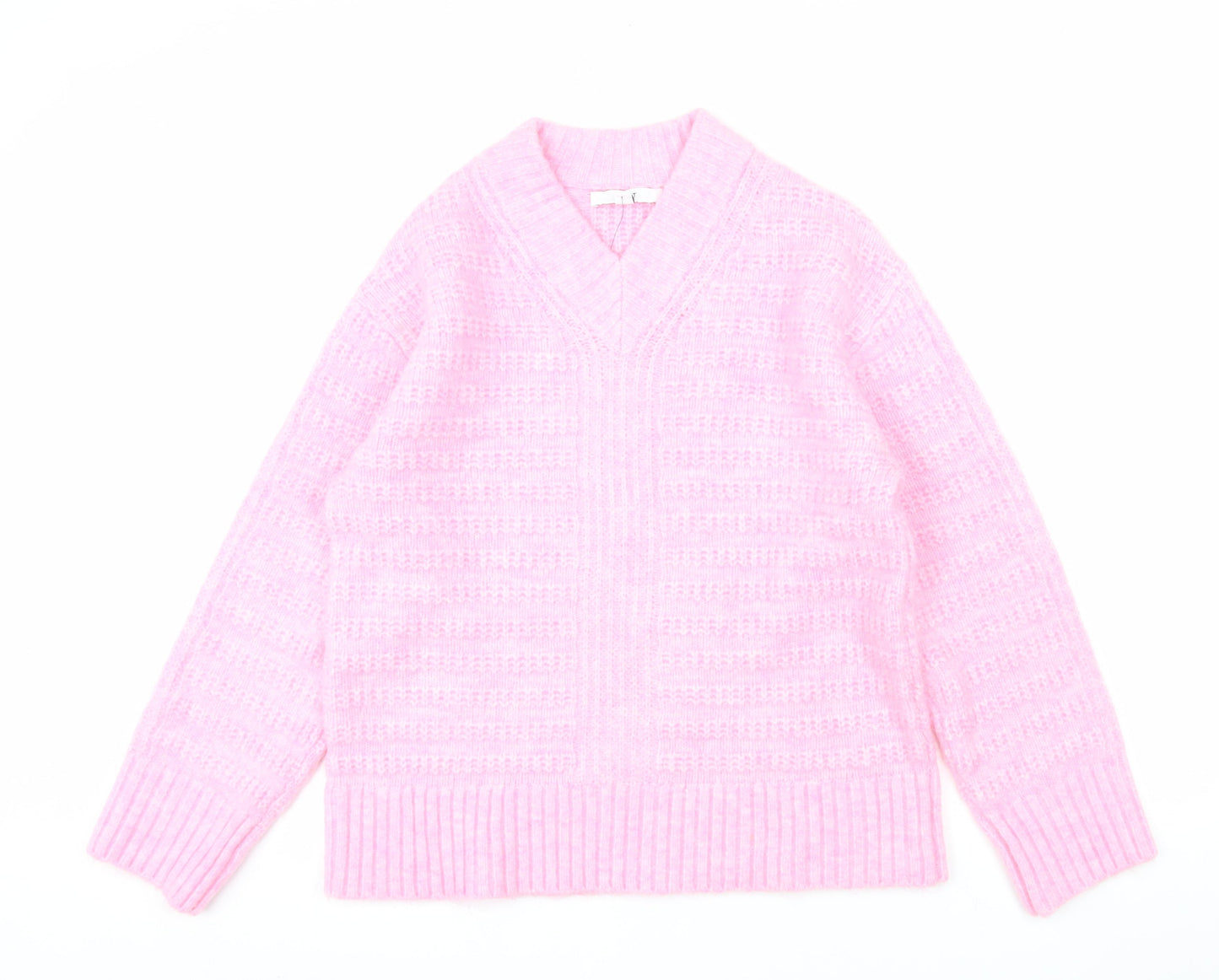 Next Women Pink V-Neck Chunky Knit Pullover Jumper XS