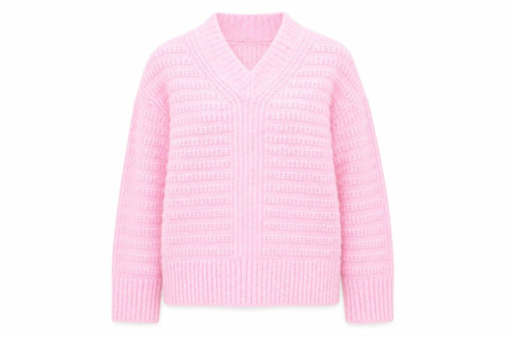 Next Women Pink V-Neck Chunky Knit Pullover Jumper XS