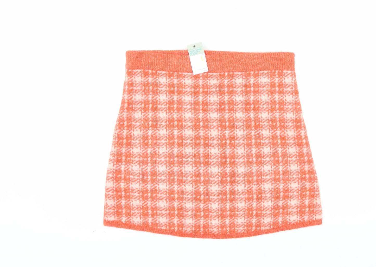 Primark Women Orange Check A-Line Knit Skirt L