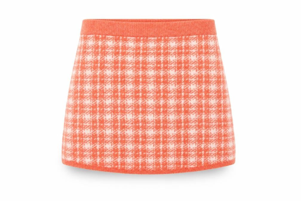 Primark Women Orange Check A-Line Knit Skirt L