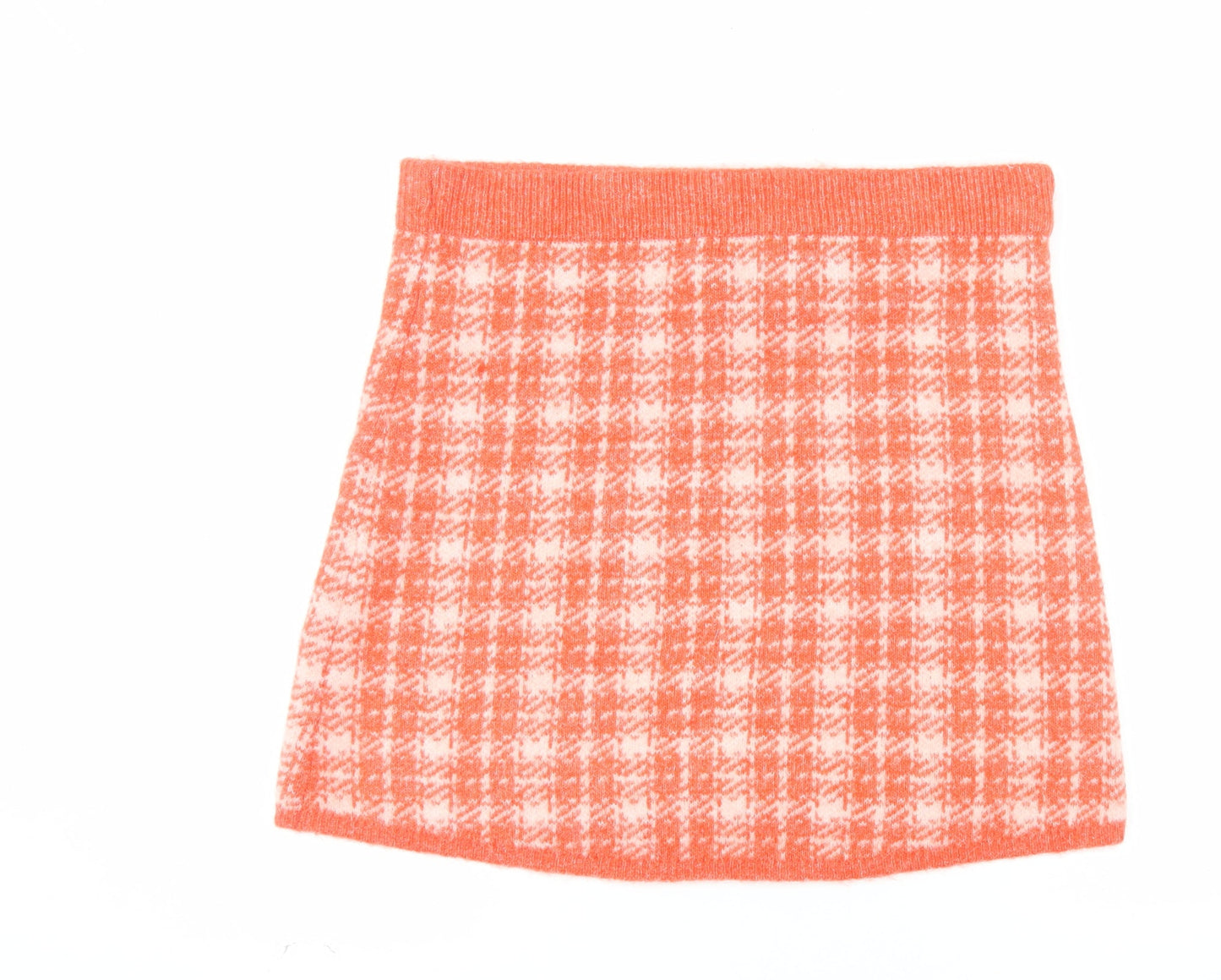 Primark Women Orange Check A-Line Knit Skirt L
