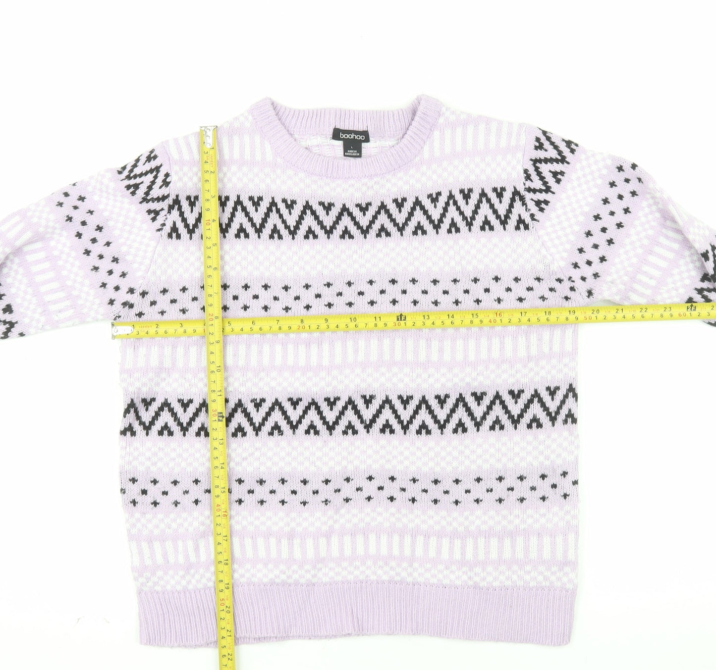 Boohoo Womens Purple Fair Isle Crew Neck Knit Jumper Size L