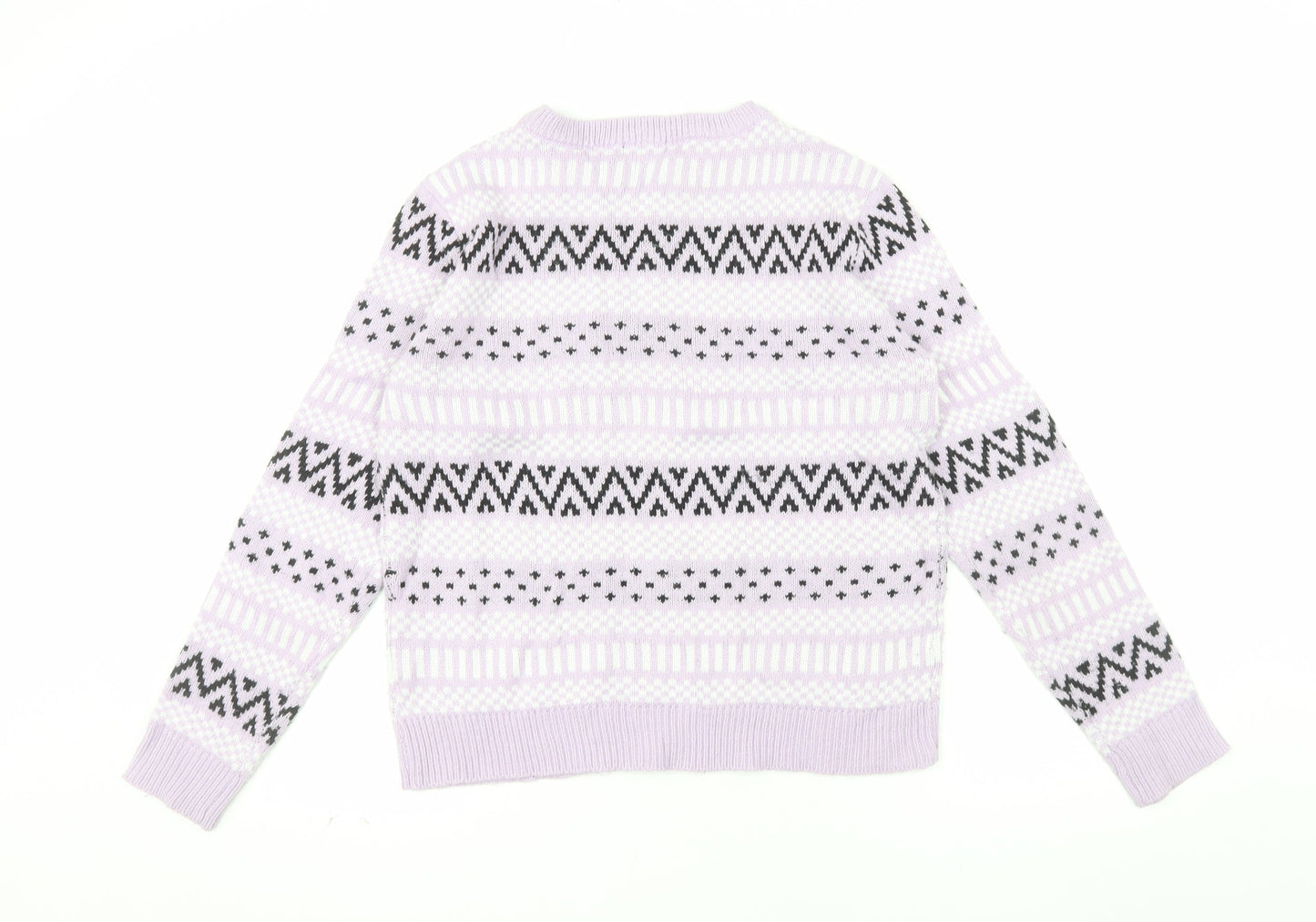 Boohoo Womens Purple Fair Isle Crew Neck Knit Jumper Size L