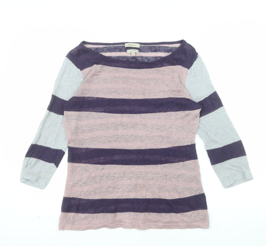 Kew Women’s Multicoloured Striped Linen Boat Neck Jumper M